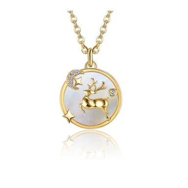 Swarovski - Geelgoud vergulde damesketting met rendierhanger met witte Swarovski-kristal