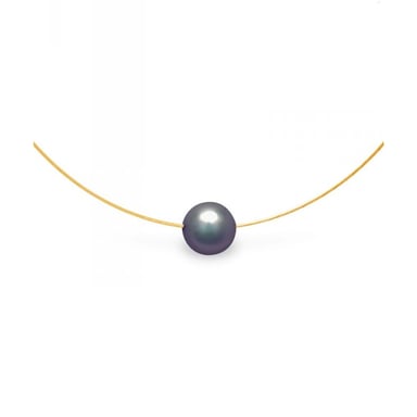 Choker met geelgouden schakelketting (750/1000) en zwarte zoetwaterparel