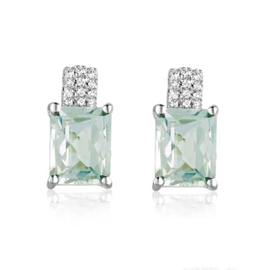 Swarovski - 26 White Swarovski Zirconia and Light Green Amethyst and 925 Silver Earrings
