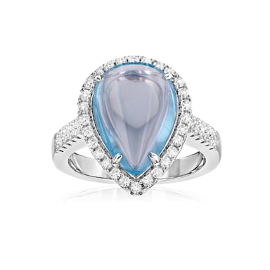 Swarovski - 49 White Swarovski Crystal Zirconia and Blue Natural Stone Ring and 925 Silver