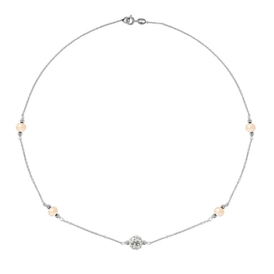 Zilveren (925) ketting met roze gecultiveerde parels en kristal