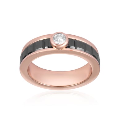 Vergulde roségouden ring met zwarte keramiek en witte zirkoniakristallen