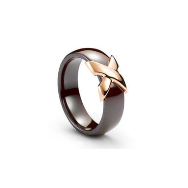 Vergulde geelgouden ring met bruine keramiek