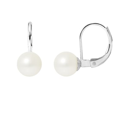Witgouden (375/1000) oorbellen met witte zoetwaterparels