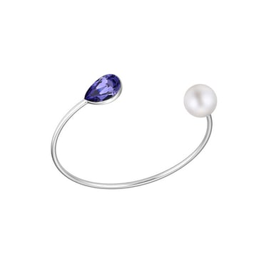 Swarovski - Bangle-armband met een witte parel en paars Swarovski Elements-kristal