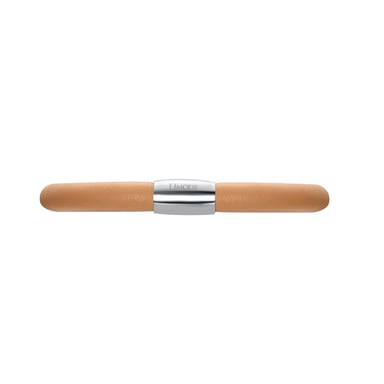 Bedelarmband van beige leer en roestvrij staal