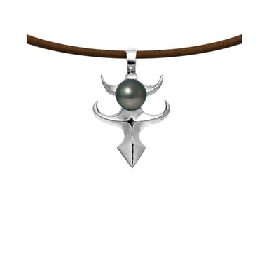 Leren herenketting met Tribal-hanger van 925 sterling zilver en een zwarte Tahitiaanse parel