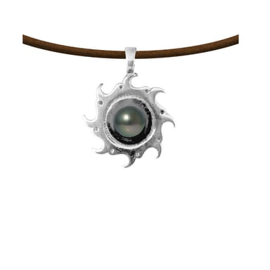 Leren herenketting met tribal-hanger van 925 sterlingzilver en een Tahitiaanse parel