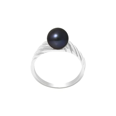 Ring van 925/1000 zilver met zwarte zoetwaterparel van 7-8 mm