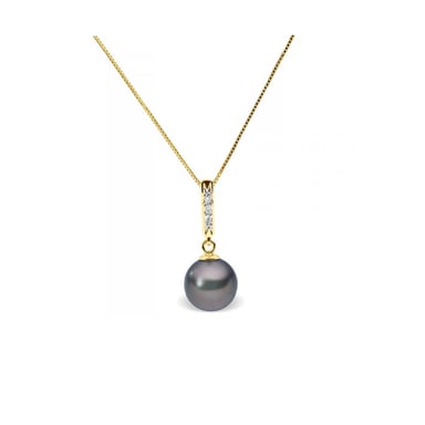 Hanger van 375/1000 geelgoud met zwarte zoetwaterparel en diamanten