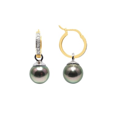 750/1000 geelgouden oorbellen met diamanten en Tahitiaanse parels