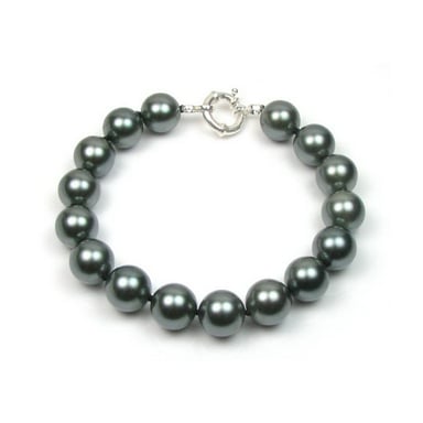 Black Simulated Pearls in mother of pearl Bracelet and Silver 925