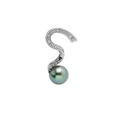 Hanger van sterlingzilver (925/1000) met zwarte Tahitiaanse parel en diamanten
