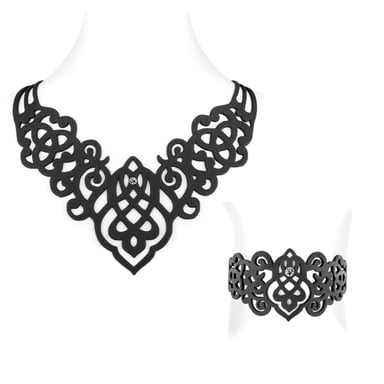 Black Silicone Gum Arabesque Necklace and Bracelet Effect Tatto