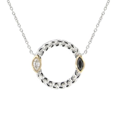 Swarovski - Halsketting van 925 zilver en cirkelhanger met witte en zwarte Swarovski Elements-kristallen