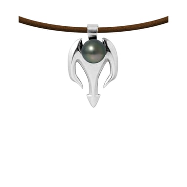 Leren herenketting met tribal-hanger van 925 sterlingzilver en een Tahitiaanse parel
