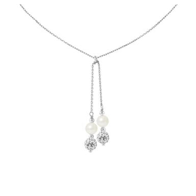 Damesketting van 925/1000 sterlingzilver met 2 witte kristal- en zoetwaterparels