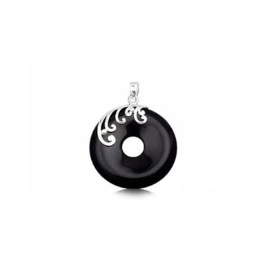 Ronde hanger in zwart zandsteen en 925 zilver