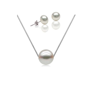 Set: halsketting en oorbellen met witte zoetwaterparels en basis van 925 zilver