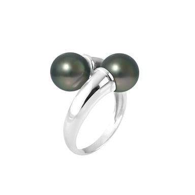 Ring van 925 sterlingzilver met twee Tahitiaanse parels van 8 mm