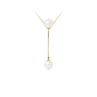 750/1000 geelgouden choker met 2 witte zoetwaterparels