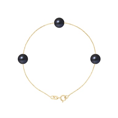 750/1000 geelgouden armband met 3 zwarte zoetwaterparels van AA-kwaliteit