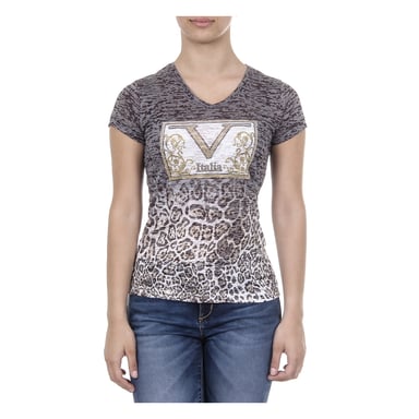 V 1969 Italia Womens T-shirt Korte mouwen V-hals Zwart Evelyn