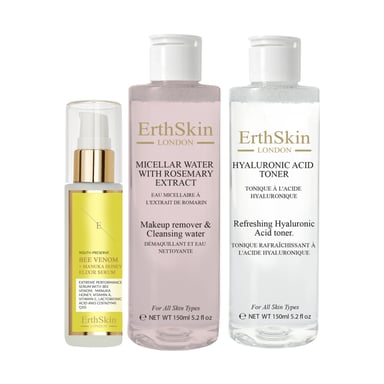 Micellair water met rozemarijnextract 150ml+ Verfrissende toner met hyaluronzuur 150ml+ Serum met bijengif en manukahoning 60ml