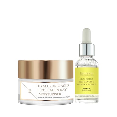 Hyaluronzuur & Collageen Dagcrème 50ml + Bijengif + Manuka Honing Serumolie 30ml
