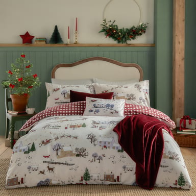 Furn Cotswolds Kerst Bedrukte Reversible Deken Set
