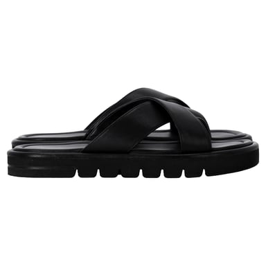 Stuart Weitzman Elodie Slide Sandals in Black Leather