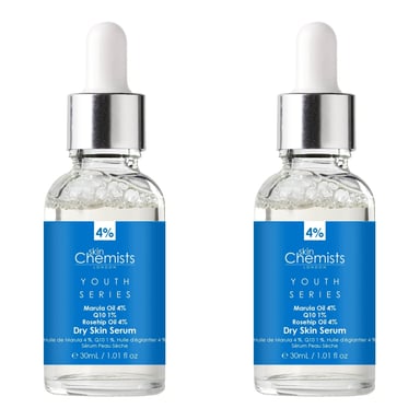 skinChemists Jeugd Serie Droge Huid Serum Marula Olie 4%, Q10 1%, Rozenbottelolie 4% 30ml x 2 Duo Pack