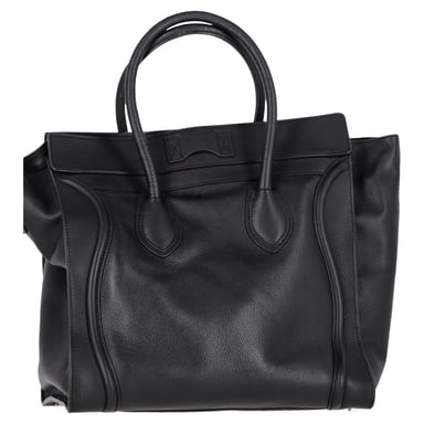 Celine Mini Grained Luggage Tote in Black Leather