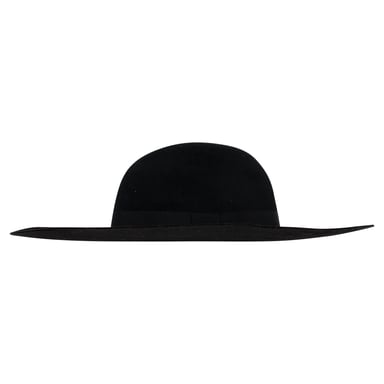 Saint Laurent Ribbon Band Flat Brim Hat in Black Wool