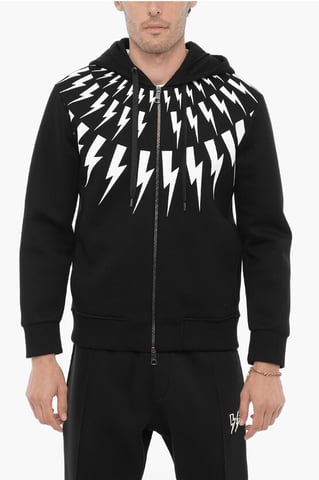 Slim Fit FAIRISLE THUNDELBOLT neopreen hoodie in zwart