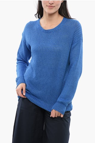 Linnen trui met ronde hals in blauw