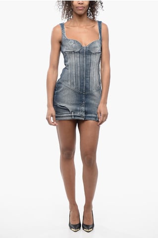 Denim mini-jurk met sweetheart-halslijn in blauw