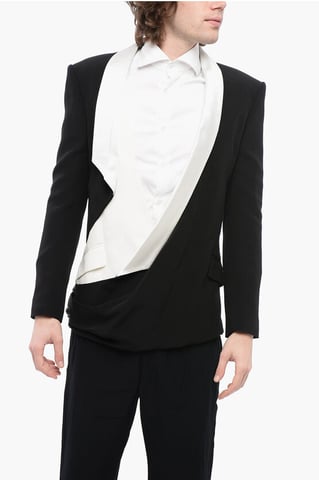 Dubbellaags DECONSTRUCTED Blazer met Sjaalkraag in Zwart & Wit