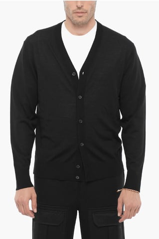 V-hals slim fit wollen vest in zwart