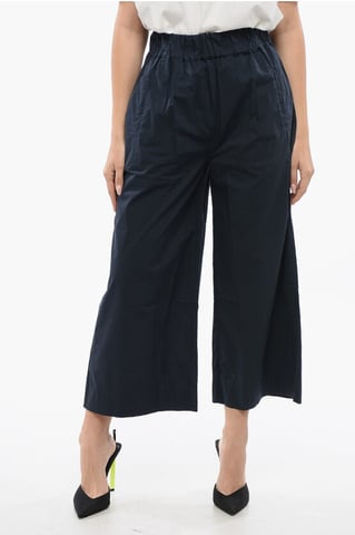 Popeline katoenen cropped fit broek in blauw