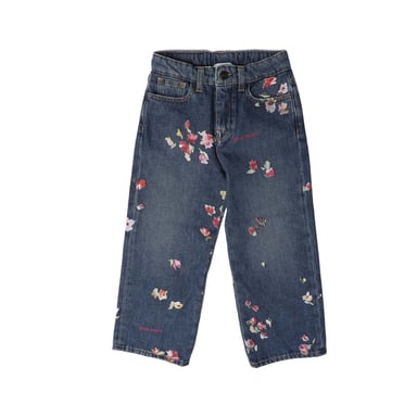 Girl's Palm Angels Juniors Medium Wash Flower Denim Jeans in Blue red