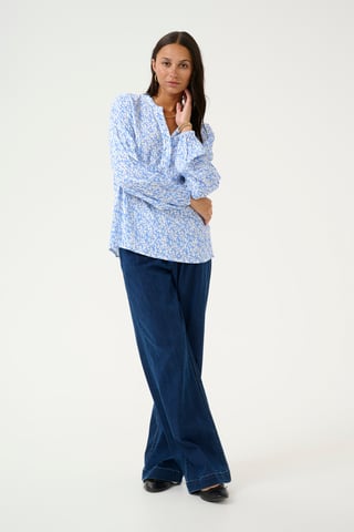 Blouse met lange mouwen Loose fit Blue/Chalk Graphic Print blue white