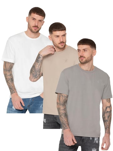 Enzo 3-pack oversized T-shirt met ronde hals - OFFWHT/OATMEL/GRY
