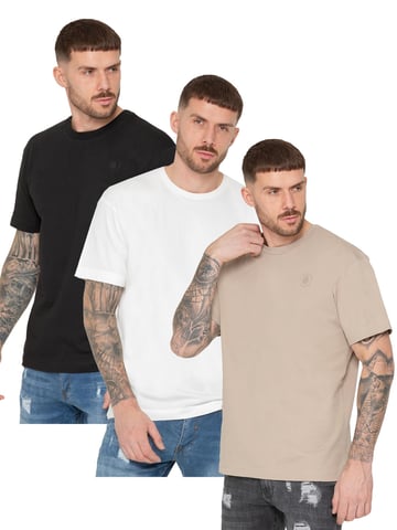 Enzo 3 Pack oversized T-shirt met ronde hals - BLK/OFFWHT/OATMEL