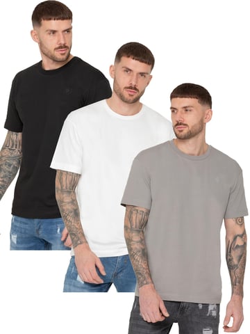 Enzo 3 Pack oversized T-shirt met ronde hals - BLK/OFFWHT/GRY