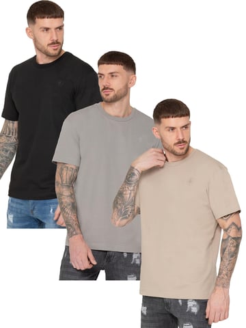 Enzo 3 Pack oversized T-shirt met ronde hals - BLK/GRY/OATMEL