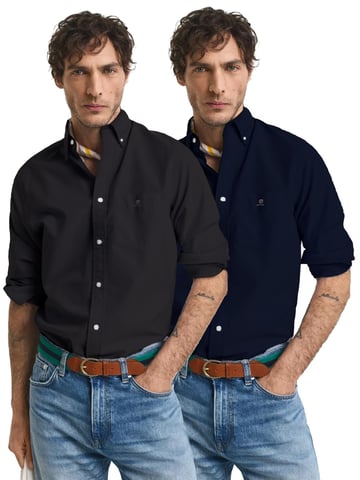 Enzo | 2 Pack Heren Regular Fit Oxford Overhemd - Zwart & Navy
