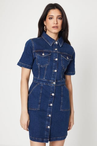 Denim Short Sleeve Mini Dress