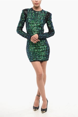 Mini-jurk met lange mouwen en pailletten in veelkleurig