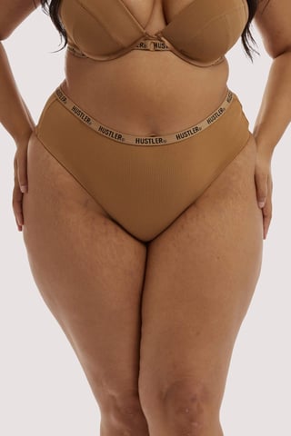 Hustler Hustler Branded Ribbed High Waist Thong Caramel